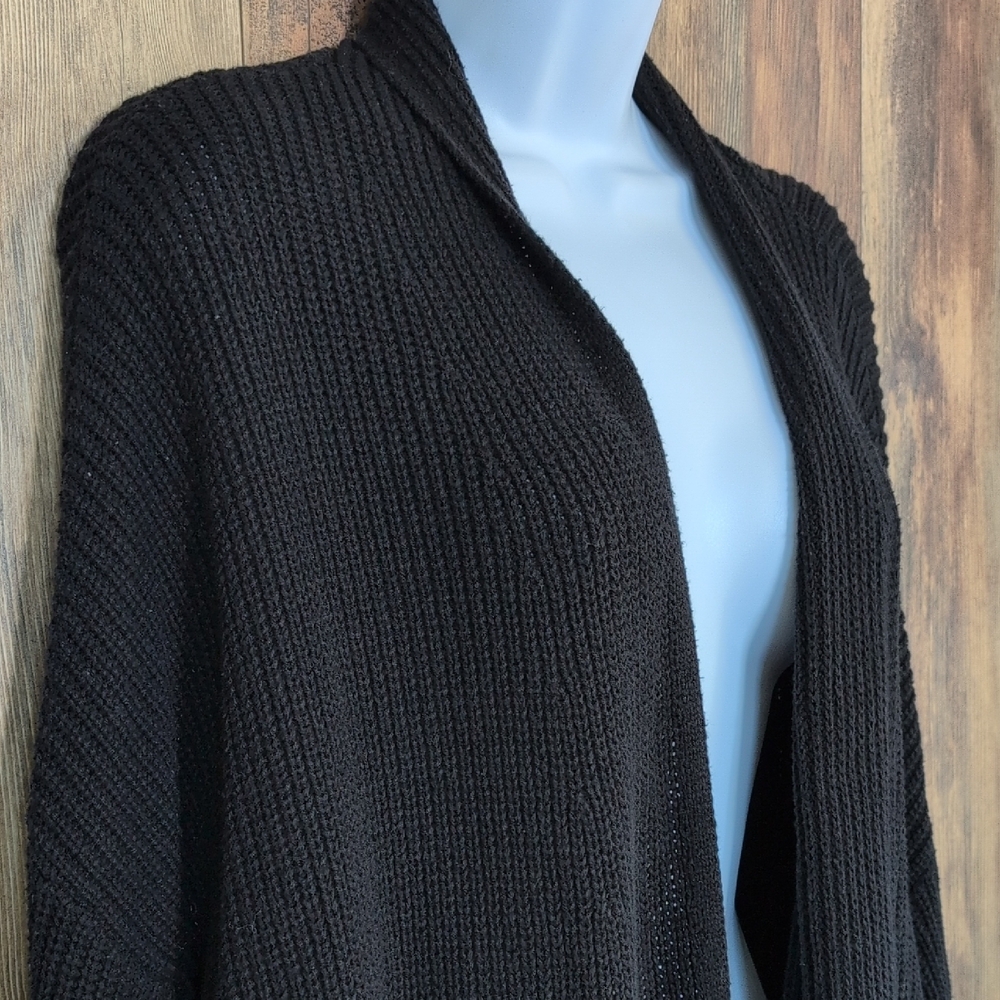 Time and Tru Black Open Crochet Knit Long Cardigan XL            224E